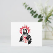 Jesus mit leuchtendem rotem Herz und Halo Postkarte (Stehend Vorderseite)