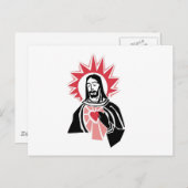 Jesus mit leuchtendem rotem Herz und Halo Postkarte (Vorne/Hinten)