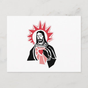 Jesus mit leuchtendem rotem Herz und Halo Postkarte