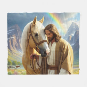 Jesus mit Palomino Pferd in Landschaftlicher Lands Fleecedecke