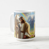 Jesus mit Palomino Pferd in Landschaftlicher Lands Kaffeetasse (Vorderseite Links)