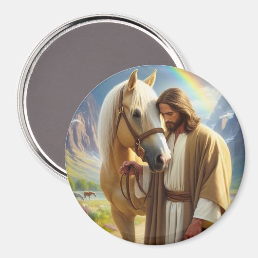 Jesus mit Palomino Pferd in Landschaftlicher Lands Magnet (Vorderseite/Rückseite)