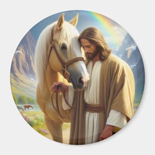 Jesus mit Palomino Pferd in Landschaftlicher Lands Magnet (Vorne)