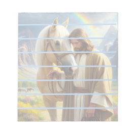 Jesus mit Palomino Pferd in Landschaftlicher Lands Notizblock