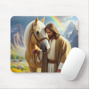 Jesus mit Palomino-Pferd in landschaftlicher Szene Mousepad