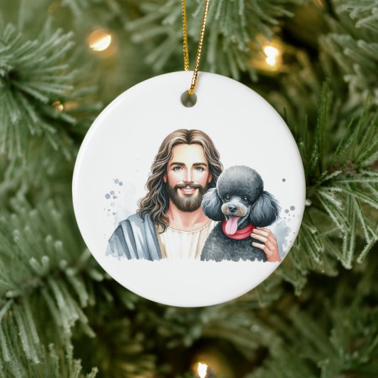 Jesus mit Poodle= 1. Weihnachten im Himmel Keramik Ornament (Baum)