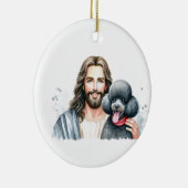 Jesus mit Poodle= 1. Weihnachten im Himmel Keramik Ornament (Rechts)