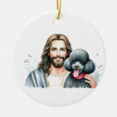 Jesus mit Poodle= 1. Weihnachten im Himmel Keramik Ornament (Vorne)
