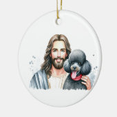 Jesus mit Poodle= 1. Weihnachten im Himmel Keramik Ornament (Links)