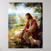 Jesus mit Schafen Poster (Vorne)