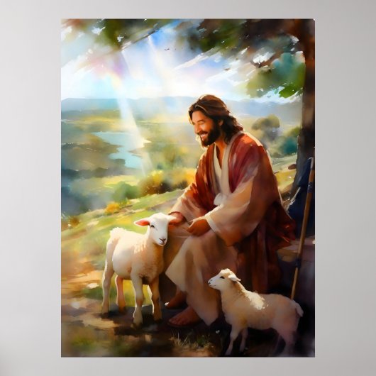Jesus mit Schafen Poster (Vorne)