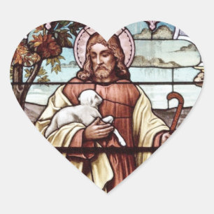 Jesus mit seinem Schaf Herz-Aufkleber