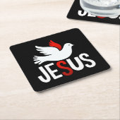 Jesus mit Taube Rechteckiger Pappuntersetzer (angewinkelt)
