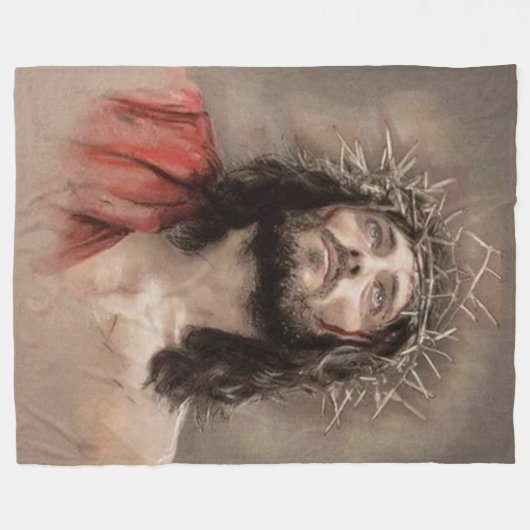 JESUS mit THORNS Fleecedecke (Vorderseite (Horizontal))