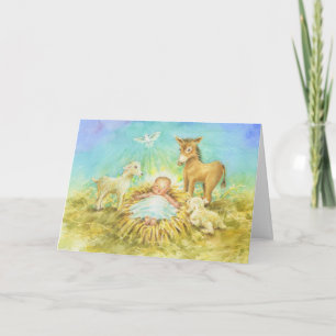 Jesus mit Tieren Weihnachtskarte Karte
