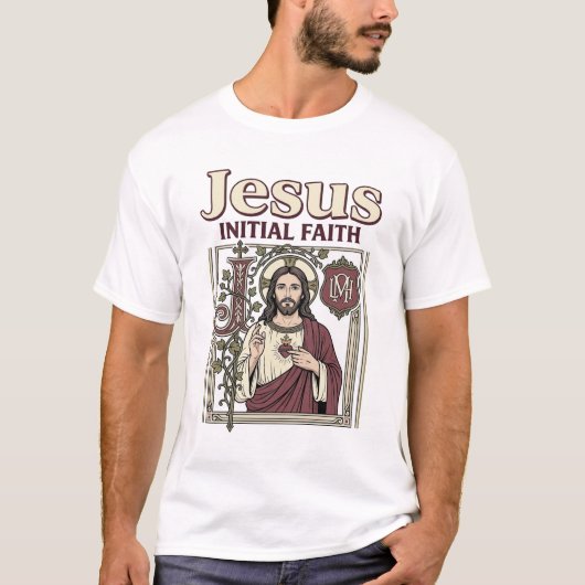 Jesus-Monogramm Anfangs Glaube Jesus-Monogramm Ini T-Shirt (Vorderseite)