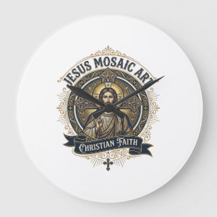 Jesus-Mosaik-Kunst Jesus-Mosaik-Kunst Christlicher Große Wanduhr