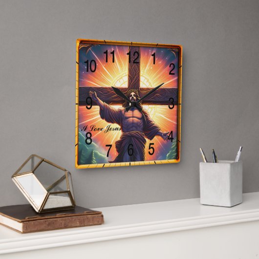Jesus nagelte an das Holzkreuz Quadratische Wanduhr (Büro)