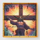 Jesus nagelte an das Holzkreuz Quadratische Wanduhr (Vorderseite)