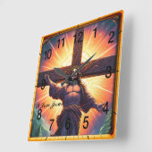 Jesus nagelte an das Holzkreuz Quadratische Wanduhr (Winkel)