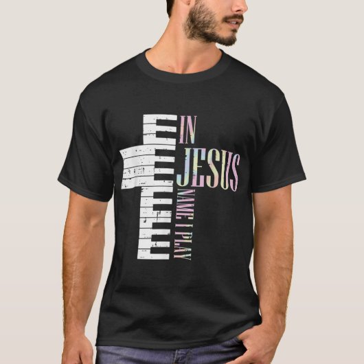 Jesus Name ich spiele Piano Christlich Pianist Män T-Shirt (Vorderseite)
