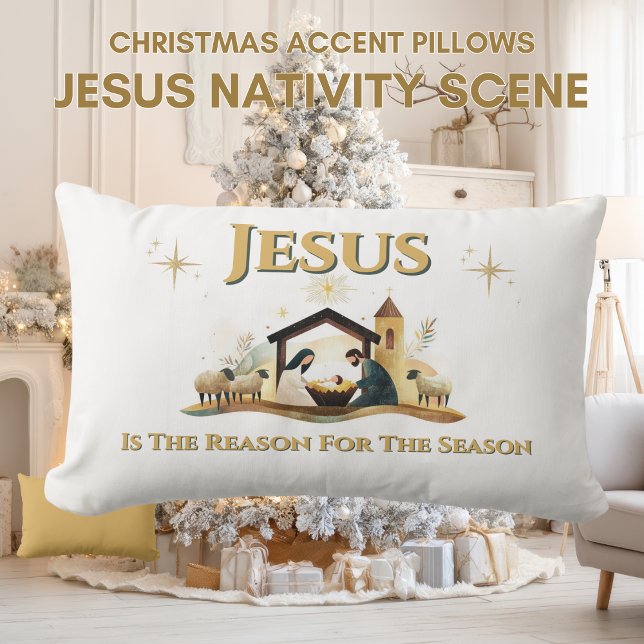 Jesus Nativity Christmas Accent Pillow Gold Lendenkissen (Jesus Christmas Season Christian Lumbar Pillow)
