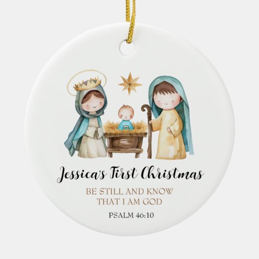 Jesus Nativity Scene Bible Verse First Christmas Keramik Ornament (Vorne)