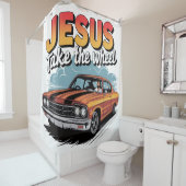 Jesus nehmen das Vintage Muskelauto Duschvorhang (Beispiel)