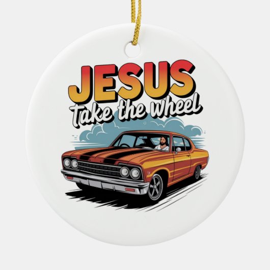 Jesus nehmen das Vintage Muskelauto Keramik Ornament (Vorne)