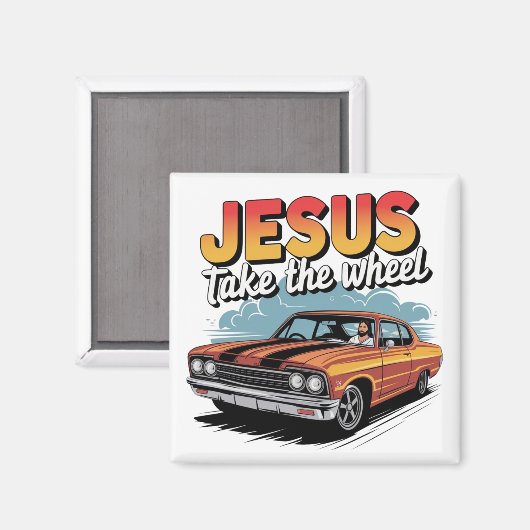 Jesus nehmen das Vintage Muskelauto Magnet (Vorderseite/Rückseite)