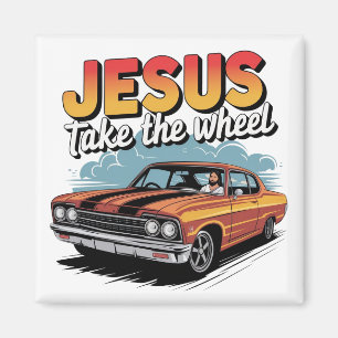 Jesus nehmen das Vintage Muskelauto Magnet