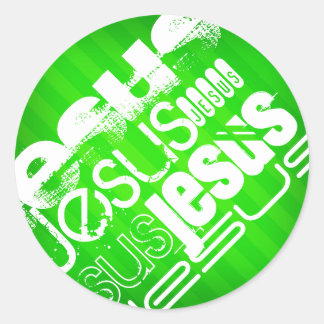 Jesus; Neon Green Stripes Runder Aufkleber