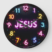 Jesus Neon Splash-Glanz Große Wanduhr (Vorderseite)