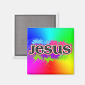 Jesus Neon Static (Regenbogen) Magnet (Vorderseite/Rückseite)
