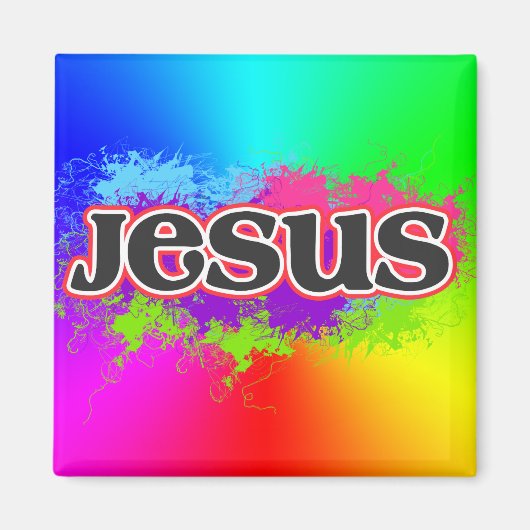 Jesus Neon Static (Regenbogen) Magnet (Vorne)