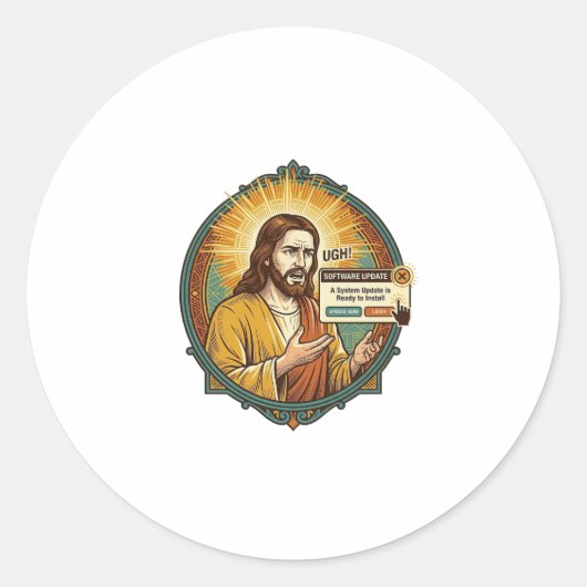 Jesus nervige Software-Update-Popup-Bürohumor Runder Aufkleber (Vorderseite)