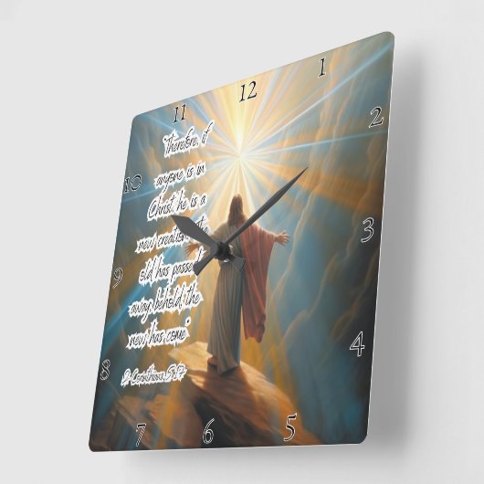 Jesus: Neue Schöpfung, göttliches Licht Quadratische Wanduhr (Winkel)