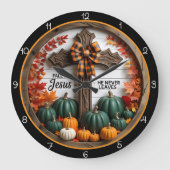 Jesus Never Leaves Fall Christian Decor Große Wanduhr (Vorderseite)