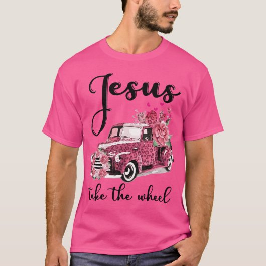 Jesus nimmt den Leopard Blumenrosa Auto Je T-Shirt (Vorderseite)
