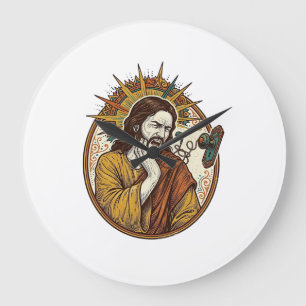 Jesus Ohrhörerkabel fing Türknauf Riss heraus Gym Große Wanduhr