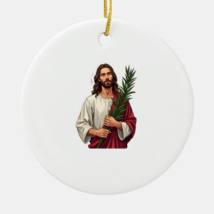 Jesus Olivenzweig Vintage graviertes T-Shirt 2 Keramik Ornament
