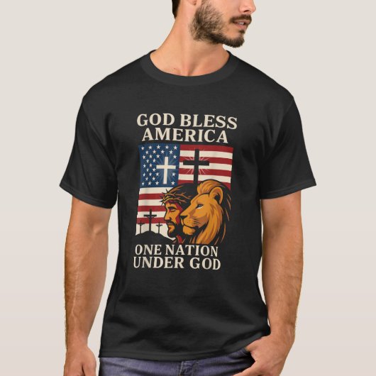 Jesus One Nation Under God Flag 4th July Christian T-Shirt (Vorderseite)