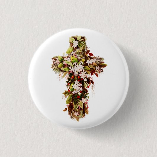 Jesus Ostersonntag Blühende Kreuzung Button (Vorderseite)