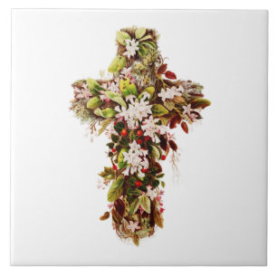 Jesus Ostersonntag blühendes Kreuz Fliese