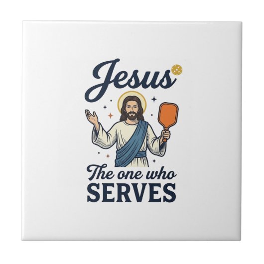 Jesus Pickleball Derjenige, der serviert Hemd Fliese (Vorderseite)