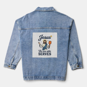 Jesus Pickleball Derjenige, der serviert Hemd Jeansjacke