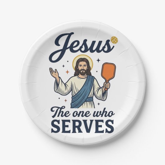 Jesus Pickleball Derjenige, der serviert Hemd Pappteller (Vorderseite)