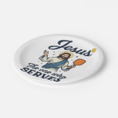Jesus Pickleball Derjenige, der serviert Hemd Pappteller (Schrägansicht)
