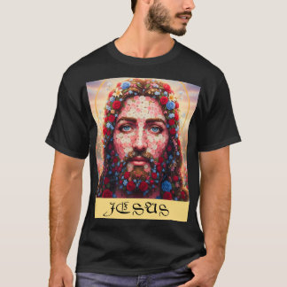Jesus Portrait Floral Mosaic T-Shirt
