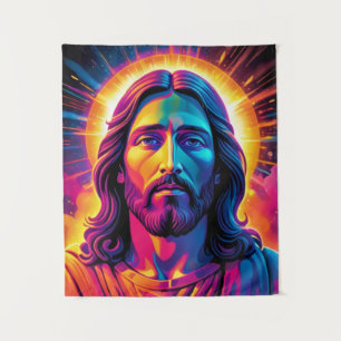 Jesus-Portrait im Stil von Neon Bold Wandteppich
